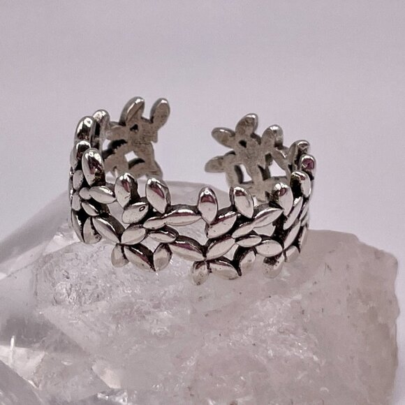 Boho Silver Tone Open Design Flowers Adjustable Band Ring #1305 - Picture 7 of 10